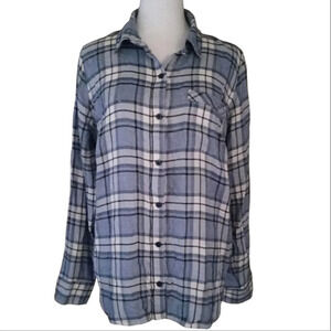 Lucky Brand Women's Blue Bungalow Plaid Split Tail Button Detail Size Medium
